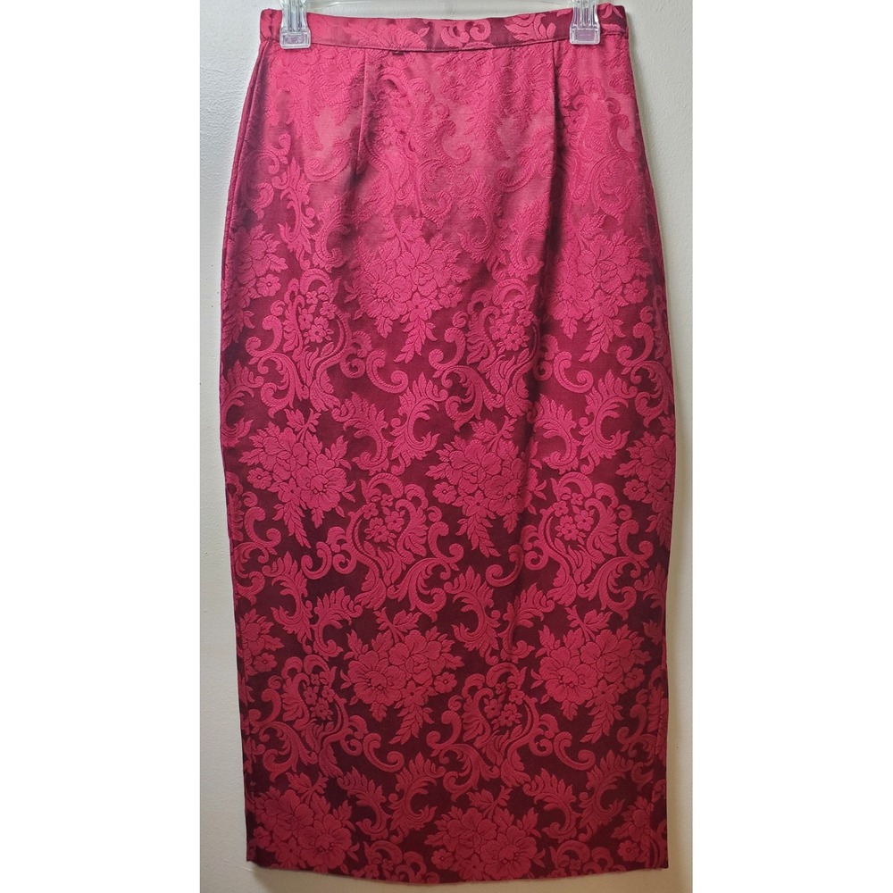 Jessica Mcclintock Vintage Red Damask Maxi Skirt 8‎ Formal Romantic Victorian